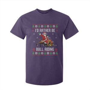 Id Rather Be Bull Riding T Shirt For Kid Black Santa Bull Rider Ugly Christmas Gift TS12 Purple Print Your Wear
