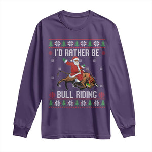 Id Rather Be Bull Riding Long Sleeve Shirt Black Santa Bull Rider Ugly Christmas Gift TS12 Purple Print Your Wear