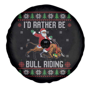 Id Rather Be Bull Riding Spare Tire Cover Black Santa Bull Rider Ugly Christmas Gift TS12 Print Your Wear