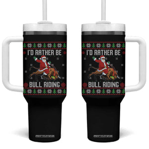 Id Rather Be Bull Riding Tumbler With Handle Black Santa Bull Rider Ugly Christmas Gift TS12 One Size: 40 oz Black Print Your Wear