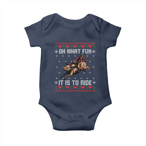 Western Bull Riding Ugly Christmas Baby Onesie Oh What Fun It Is To Ride TS12 Navy Print Your Wear