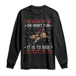 Western Bull Riding Ugly Christmas Long Sleeve Shirt Oh What Fun It Is To Ride TS12 Black Print Your Wear