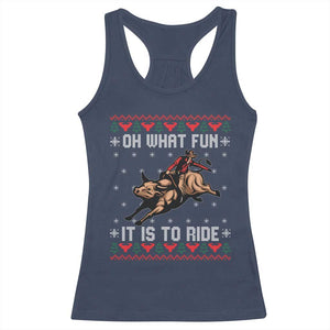 Western Bull Riding Ugly Christmas Racerback Tank Top Oh What Fun It Is To Ride TS12 Navy Print Your Wear