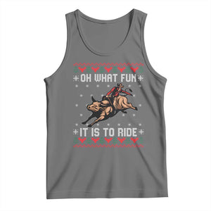 Western Bull Riding Ugly Christmas Tank Top Oh What Fun It Is To Ride TS12 Black Heather Print Your Wear