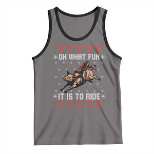 Western Bull Riding Ugly Christmas Tank Top Oh What Fun It Is To Ride TS12 Deep Heather Black Print Your Wear