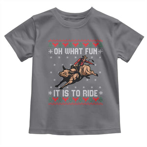 Western Bull Riding Ugly Christmas Toddler T Shirt Oh What Fun It Is To Ride TS12 Charcoal Print Your Wear