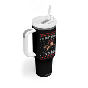 Western Bull Riding Ugly Christmas Tumbler With Handle Oh What Fun It Is To Ride TS12 Print Your Wear