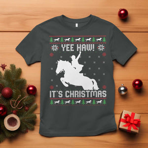 Yee Haw It Is Christmas T Shirt Funny Ugly Xmas Rodeo Gift For Cowgirl TS12 Dark Heather Print Your Wear