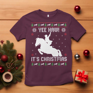 Yee Haw It Is Christmas T Shirt Funny Ugly Xmas Rodeo Gift For Cowgirl TS12 Maroon Print Your Wear