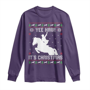 Yee Haw It Is Christmas Long Sleeve Shirt Funny Ugly Xmas Rodeo Gift For Cowgirl TS12 Purple Print Your Wear