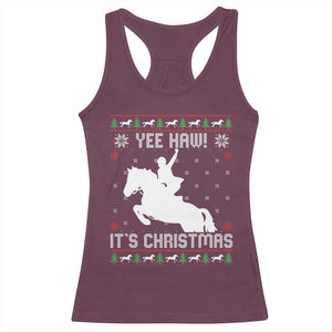 Yee Haw It Is Christmas Racerback Tank Top Funny Ugly Xmas Rodeo Gift For Cowgirl TS12 Maroon Print Your Wear