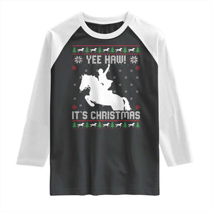 Yee Haw It Is Christmas Raglan Shirt Funny Ugly Xmas Rodeo Gift For Cowgirl TS12 Black White Print Your Wear