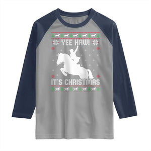 Yee Haw It Is Christmas Raglan Shirt Funny Ugly Xmas Rodeo Gift For Cowgirl TS12 Sport Gray Navy Print Your Wear