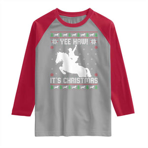 Yee Haw It Is Christmas Raglan Shirt Funny Ugly Xmas Rodeo Gift For Cowgirl TS12 Sport Gray Red Print Your Wear