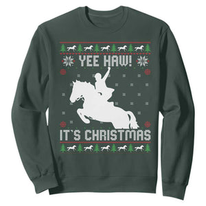 Yee Haw It Is Christmas Sweatshirt Funny Ugly Xmas Rodeo Gift For Cowgirl TS12 Dark Forest Green Print Your Wear
