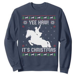 Yee Haw It Is Christmas Sweatshirt Funny Ugly Xmas Rodeo Gift For Cowgirl TS12 Navy Print Your Wear