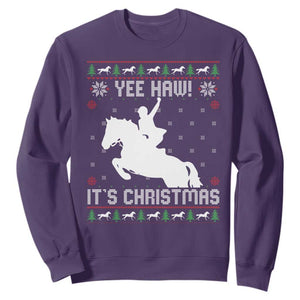 Yee Haw It Is Christmas Sweatshirt Funny Ugly Xmas Rodeo Gift For Cowgirl TS12 Purple Print Your Wear