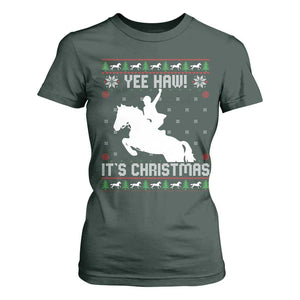 Yee Haw It Is Christmas T Shirt For Women Funny Ugly Xmas Rodeo Gift For Cowgirl TS12 Dark Forest Green Print Your Wear