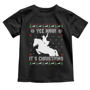 Yee Haw It Is Christmas Toddler T Shirt Funny Ugly Xmas Rodeo Gift For Cowgirl TS12 Black Print Your Wear