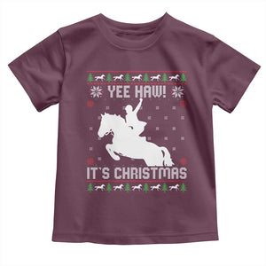 Yee Haw It Is Christmas Toddler T Shirt Funny Ugly Xmas Rodeo Gift For Cowgirl TS12 Maroon Print Your Wear