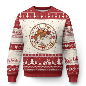 Yee Haw It Is Xmas Ugly Christmas Sweater Funny Black Santa Cowboy TS12 Beige Red Print Your Wear