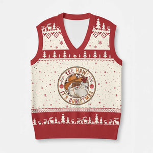Yee Haw It Is Xmas V-Neck Knit Sweater Vest Funny Black Santa Cowboy TS12 Beige Red Print Your Wear