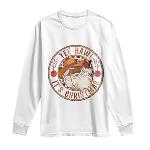 Yee Haw It Is Christmas Long Sleeve Shirt Funny Black Santa Cowboy TS12 White Print Your Wear