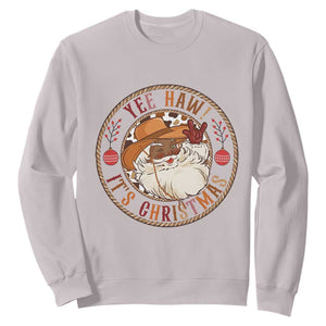 Yee Haw It Is Christmas Sweatshirt Funny Black Santa Cowboy TS12 Ice Gray Print Your Wear