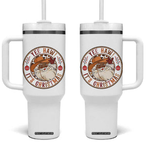 Yee Haw It Is Christmas Tumbler With Handle Funny Black Santa Cowboy TS12 One Size: 40 oz White Print Your Wear