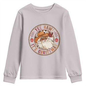 Yee Haw It Is Christmas Youth Sweatshirt Funny Black Santa Cowboy TS12 Ice Gray Print Your Wear