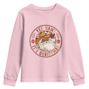 Yee Haw It Is Christmas Youth Sweatshirt Funny Black Santa Cowboy TS12 Light Pink Print Your Wear
