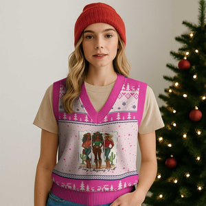 Merry Xmas Y'all V-Neck Knit Sweater Vest Funny Western Holiday Gift For Cowgirl TS12 Hot Pink Print Your Wear
