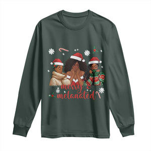 Melanin Christmas Long Sleeve Shirt Merry And Melanated Holiday Gift For Girl TS12 Dark Forest Green Print Your Wear