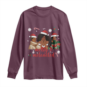 Melanin Christmas Long Sleeve Shirt Merry And Melanated Holiday Gift For Girl TS12 Maroon Print Your Wear