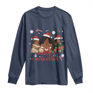 Melanin Christmas Long Sleeve Shirt Merry And Melanated Holiday Gift For Girl TS12 Navy Print Your Wear