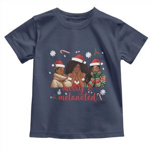 Melanin Christmas Toddler T Shirt Merry And Melanated Holiday Gift For Girl TS12 Navy Print Your Wear