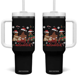 Melanin Christmas Tumbler With Handle Merry And Melanated Holiday Gift For Girl TS12 One Size: 40 oz Black Print Your Wear