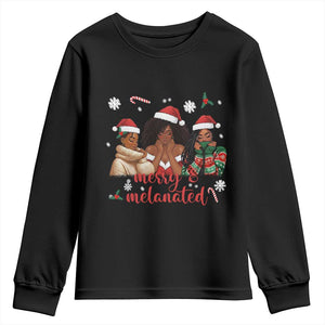 Melanin Christmas Youth Sweatshirt Merry And Melanated Holiday Gift For Girl TS12 Black Print Your Wear