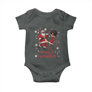 African American Christmas Baby Onesie Funny Dancing Black Santa And Mrs Claus Merry And Melanated TS12 Dark Heather Print Your Wear
