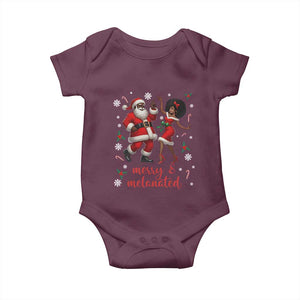 African American Christmas Baby Onesie Funny Dancing Black Santa And Mrs Claus Merry And Melanated TS12 Maroon Print Your Wear