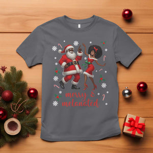 African American Christmas T Shirt Funny Dancing Black Santa And Mrs Claus Merry And Melanated TS12 Charcoal Print Your Wear
