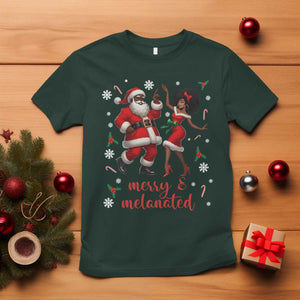 African American Christmas T Shirt Funny Dancing Black Santa And Mrs Claus Merry And Melanated TS12 Dark Forest Green Print Your Wear