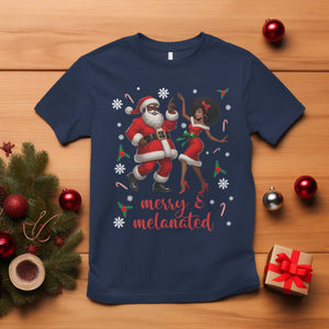 African American Christmas T Shirt Funny Dancing Black Santa And Mrs Claus Merry And Melanated TS12 Navy Print Your Wear