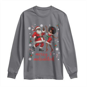 African American Christmas Long Sleeve Shirt Funny Dancing Black Santa And Mrs Claus Merry And Melanated TS12 Charcoal Print Your Wear