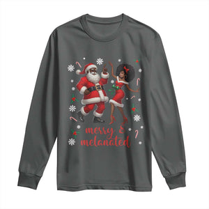 African American Christmas Long Sleeve Shirt Funny Dancing Black Santa And Mrs Claus Merry And Melanated TS12 Dark Heather Print Your Wear