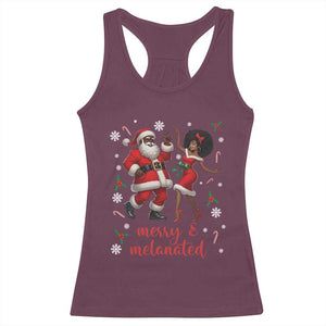 African American Christmas Racerback Tank Top Funny Dancing Black Santa And Mrs Claus Merry And Melanated TS12 Maroon Print Your Wear