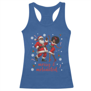 African American Christmas Racerback Tank Top Funny Dancing Black Santa And Mrs Claus Merry And Melanated TS12 Royal Blue Print Your Wear