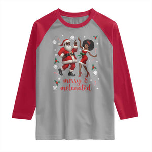 African American Christmas Raglan Shirt Funny Dancing Black Santa And Mrs Claus Merry And Melanated TS12 Sport Gray Red Print Your Wear