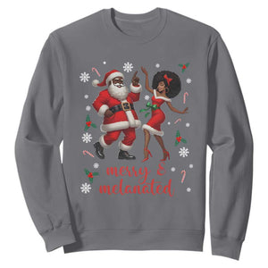 African American Christmas Sweatshirt Funny Dancing Black Santa And Mrs Claus Merry And Melanated TS12 Charcoal Print Your Wear