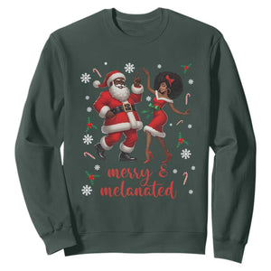African American Christmas Sweatshirt Funny Dancing Black Santa And Mrs Claus Merry And Melanated TS12 Dark Forest Green Print Your Wear